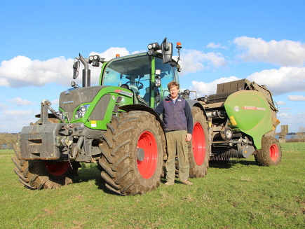 Luke Blackwell in front of his Fendt 516 Vario and Fendt Rotana 416